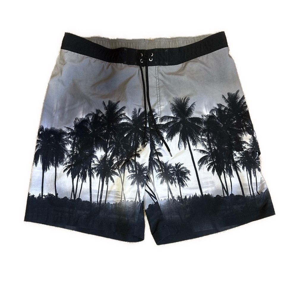 Men’s XXL Sonoma Black, Gray & White Palm Tree Swim Trunks